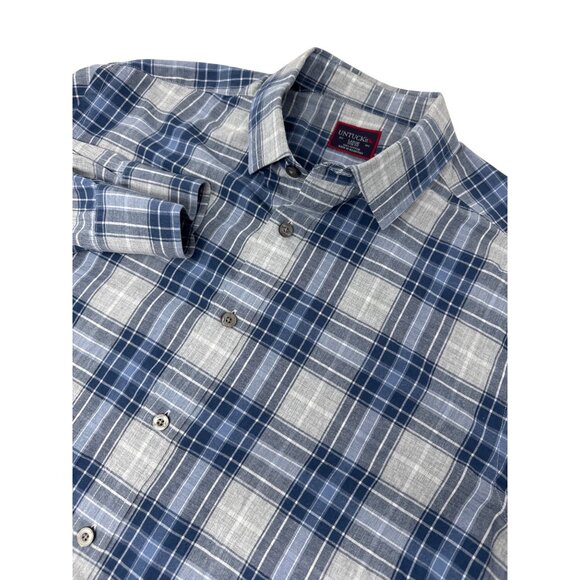 UNTUCKit Button Up Dress Shirt Slim Fit Size Large Blue Gray Plaid Long Sleeve - Picture 1 of 4